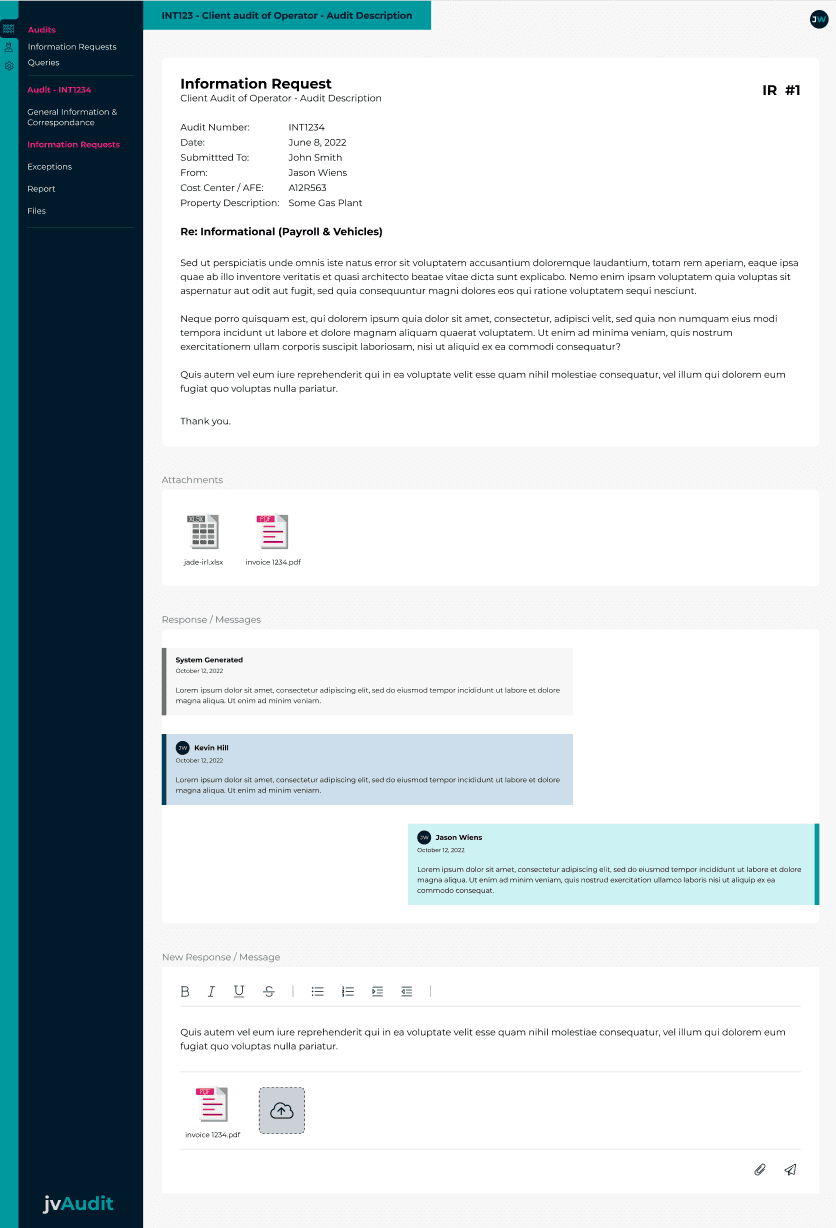 Screen shot of the Information Request form